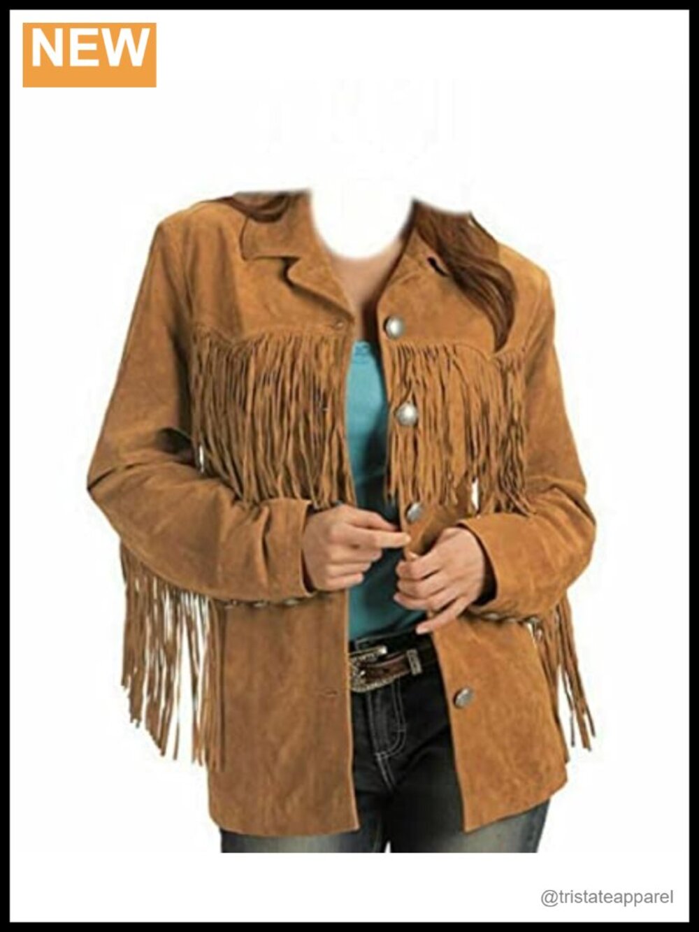 Women Genuine Suede Leather Western Fringe Cowgirl Jacket